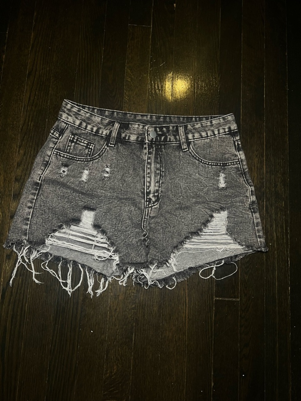 Black distressed denim shorts